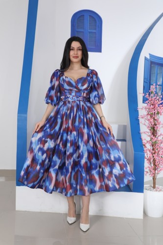 فستان براندي ملون مع خرز