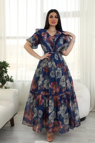 فستان مشجر ب ريش من الصدر