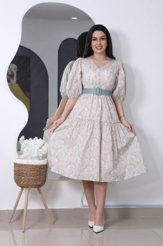 فستان مشجر ميد مع حزام