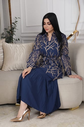 فستان قطعتين انيق بكسرات