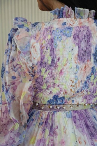 فستان مشجر اكمام براندي