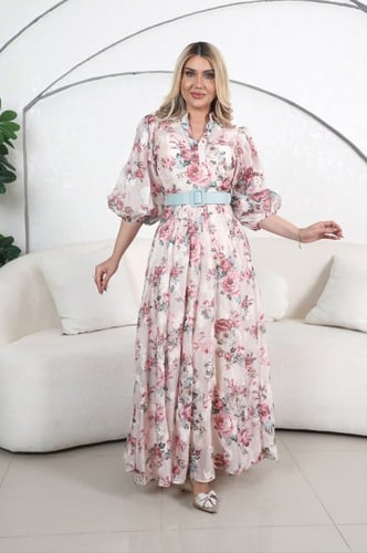 فستان مورد مع خرز وحزام