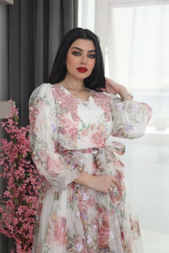 فستان مشجر راقي مع حزامين