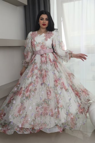 فستان مشجر راقي مع حزامين