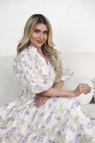 فستان طويل مشجر بلونين