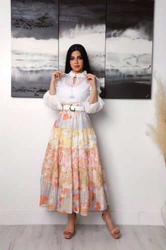 طقم تنوره براندي مشجر مع حزام