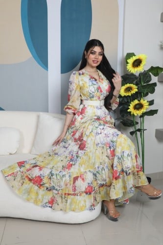 فستان مشجر راقي مع حزام