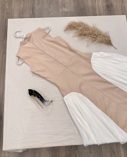 فستان كريب مع شيفون كسرات