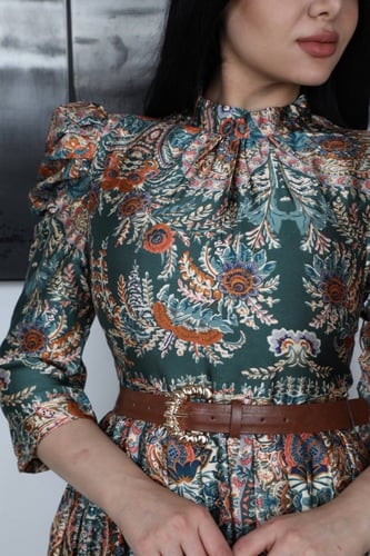 فستان مشجر ميد بحزام