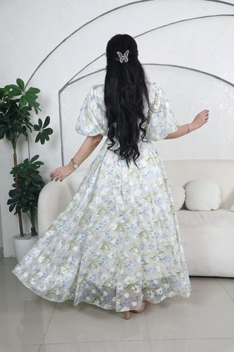 فستان طويل مشجر بلونين