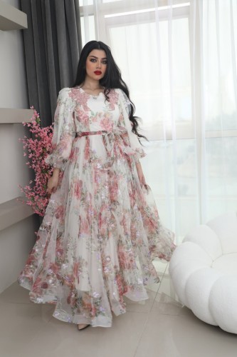 فستان مشجر راقي مع حزامين