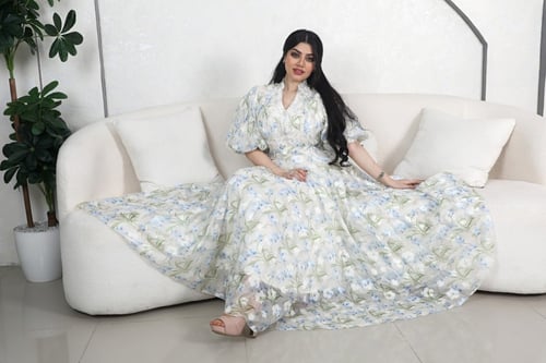 فستان طويل مشجر بلونين