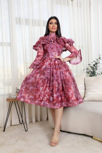 فستان اورقنزا مشجر باكمام طويله