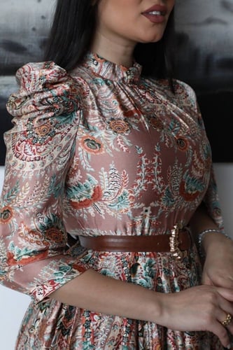 فستان مشجر ميد بحزام