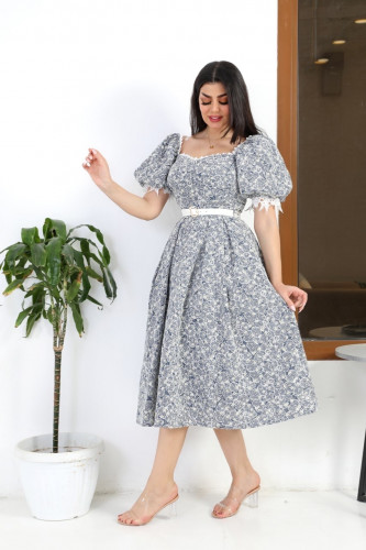 فستان مشجر انيق مع حزام