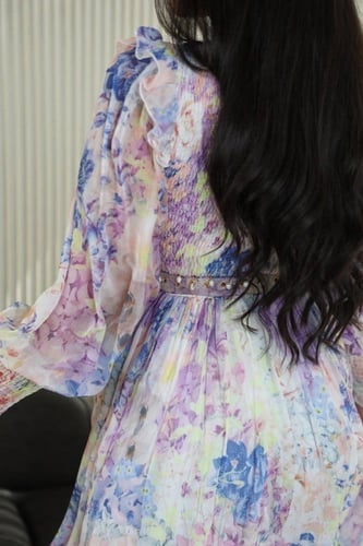 فستان مشجر اكمام براندي