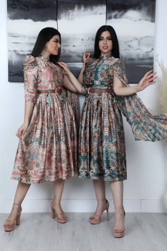 فستان مشجر ميد بحزام