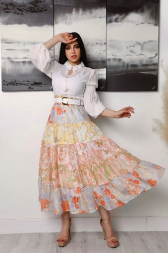 طقم تنوره براندي مشجر مع حزام