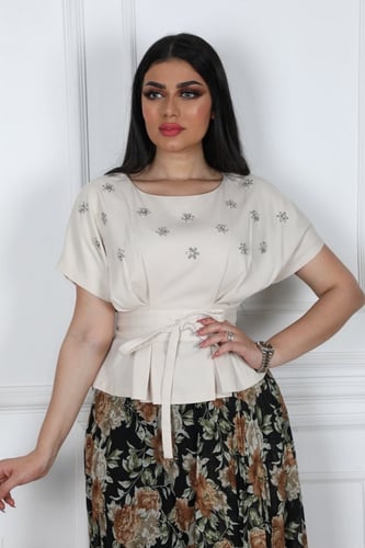 طقم تنوره مشجره وبلوزه بتطريز