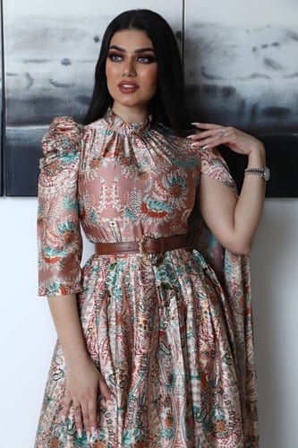 فستان مشجر ميد بحزام