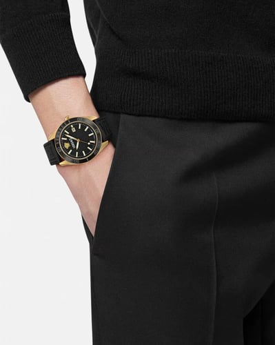 ساعة فيرزاتشي V-DOME جلد اللون أسود مصنوع من الفول...