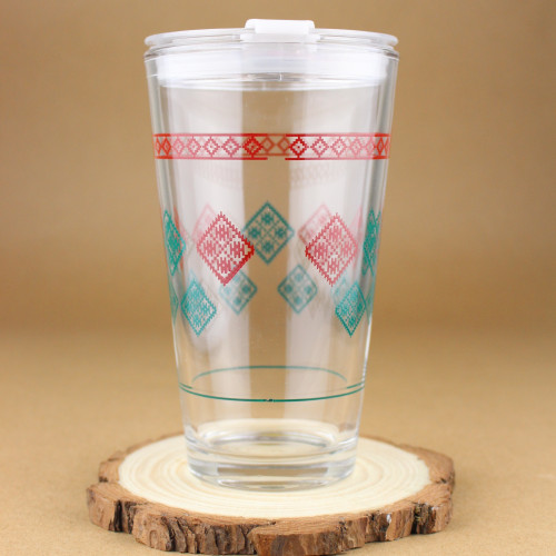 كوب زجاج بغطا للمشروبات الباردة 450 مل