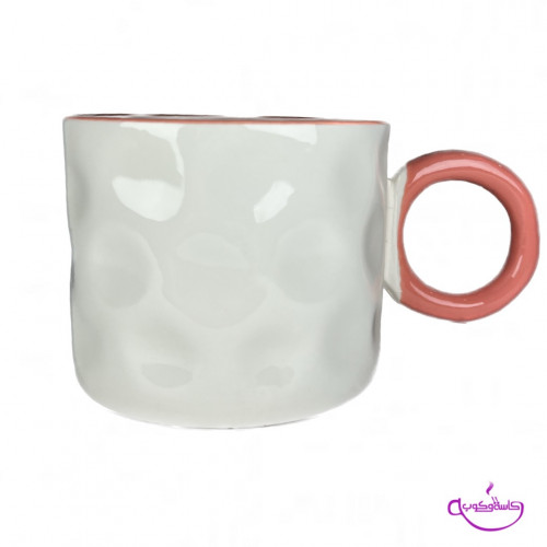 كوب قهوة / شاي سراميك ابيض بحواف وردية 400 مل