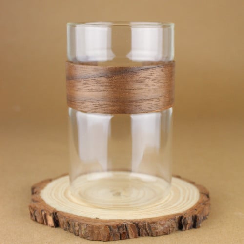 كوب زجاجي بمسكة خشبية 400 مل
