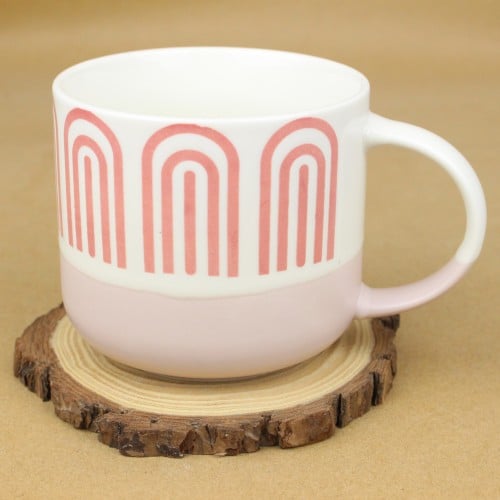 كوب قهوة زخرفة كلاسيكية وردي فاتح 480 مل