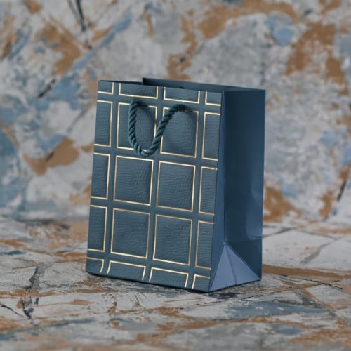 مجموعه (12) اكياس هدايا كحلي مخطط ذهبي