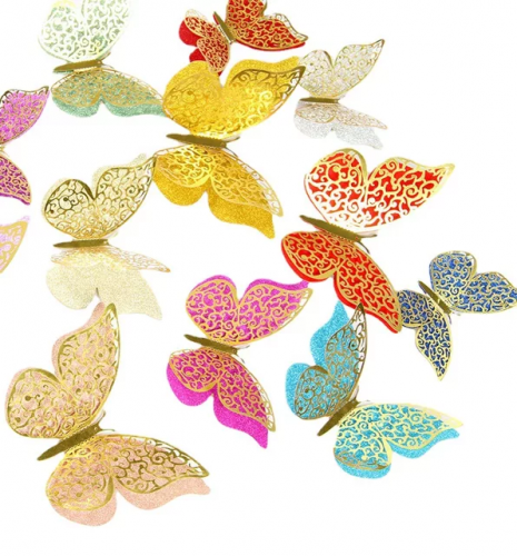 مجموعة (12) ملصق شكل فراشة ملونه بتصميم قص مجوف