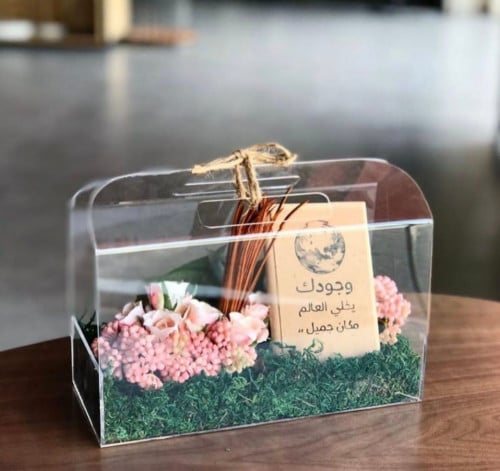 شنطة اكريلك شفاف ساده بيد مقاس 12×24×18سم