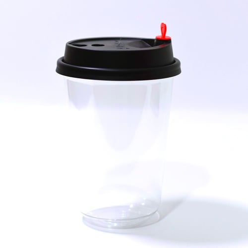 مجموعة (25) كاس بلاستيك شفاف بغطاء اسود وقلب احمر...