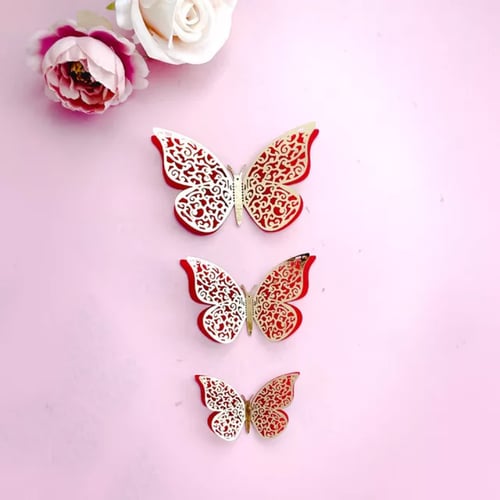 مجموعة (12) ملصق شكل فراشة ملونه بتصميم قص مجوف