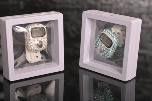 مجموعه(12) خاتم تسبيح مع فصوص ابيض مع برواز