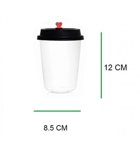 مجموعة (25) كاس بلاستيك شفاف بغطاء اسود وقلب احمر...