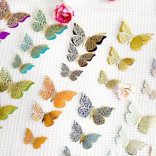 مجموعة (12) ملصق شكل فراشة ملونه بتصميم قص مجوف