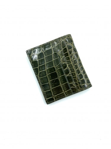 SHINY ARMY GREEN CROCODILE MEN'S WALLET
