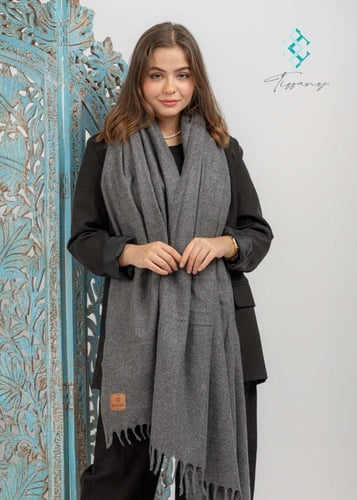 وشاح شتوي صوف - رمادي