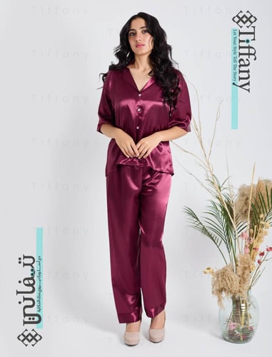 طقم بجاما قطعتين -عنابي