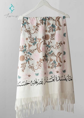 شال كشميري صوف - ابيض