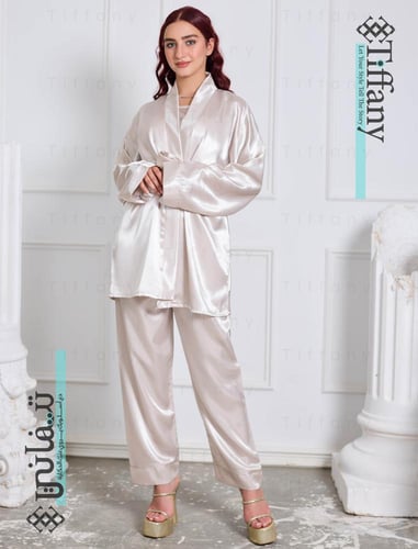 طقم بجاما قطعتين - بيج