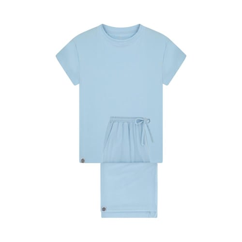 ملابس نوم نسائية باكمام قصيرة/بنطلون طويل - ازرق س...