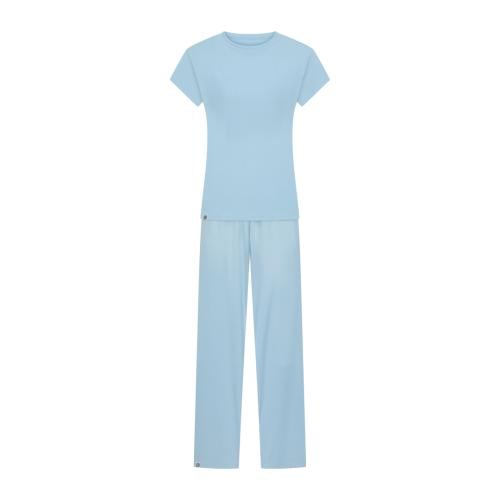 ملابس نوم نسائية باكمام قصيرة/بنطلون طويل - ازرق س...