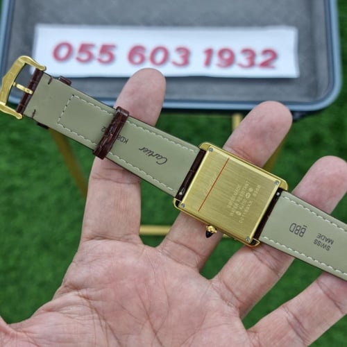 ساعة كارتير تانك موست جلد بني إطار ذهبي