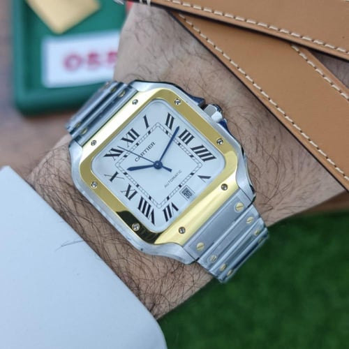 ساعة كارتير سانتوس اطار ذهبي سوبر كلون