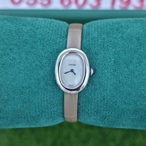 ساعة كارتير بينوار جلد بيج إطار فضي