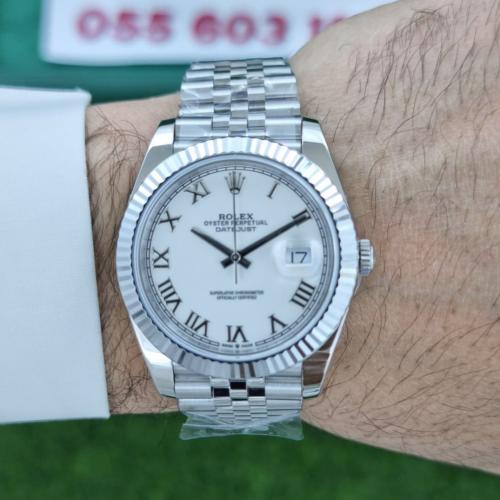 ساعة رولكس ديت جست أرقام رومانية مينا أبيض سوبر كل...