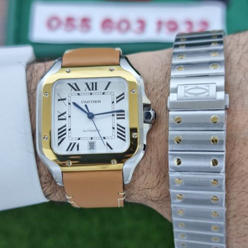 ساعة كارتير سانتوس اطار ذهبي سوبر كلون