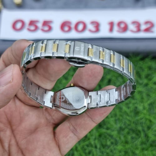 ساعة اقنر جينوفا اطار ذهبي مينا فضي